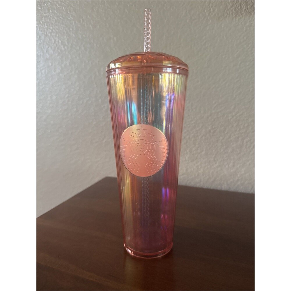 STARBUCKS 2020 ROSE GOLD IRIDESCENT DONE VENTI 24oz TUMBLER W/ STRAW